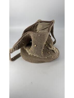Etienne Aigner Starfish Beige Crochet Shoulder Bag with Gold Studs Beach